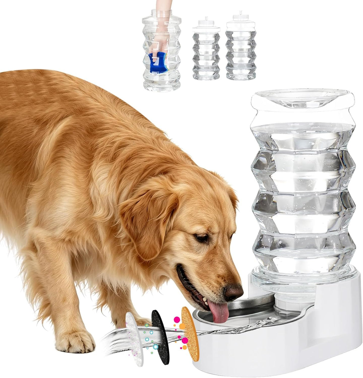 RIZZARI 8L Gravity Dog Water Dispenser: Wide Mouth Stainless Steel Bowl