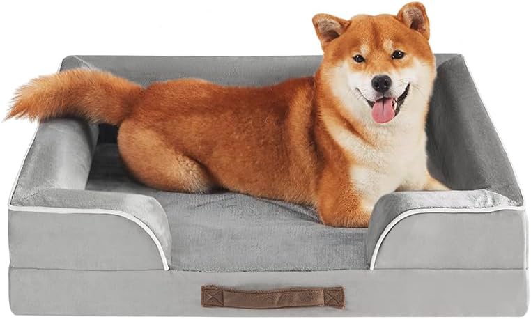 Friends Forever Orthopedic Dog Bed for Medium Dogs, Waterproof Memory Foam Dog Sofa Bed M with Removable Washable Cover, Ally Grey, 28X23X6.5