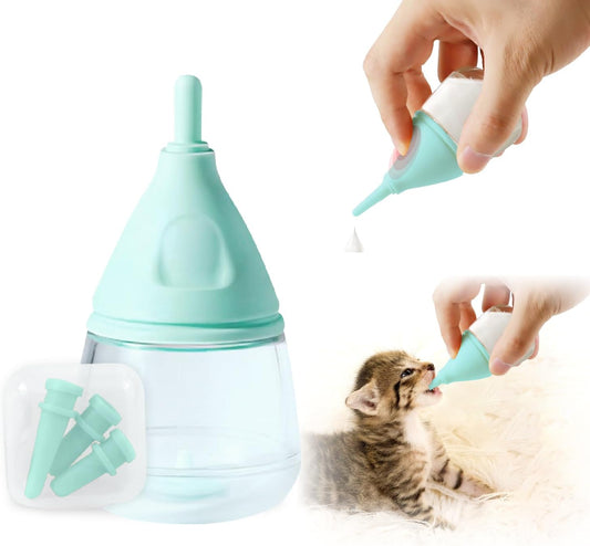 Rocktech Ergonomic Kitten Bottle Feeding Kit, Puppy Bottles for Nursing Puppy Milk -40Ml Anti-Choking Slow Flow Nursing Bottle for Newborn Kittens/Puppies/Small Animals,Silicone Feeder (Blue)