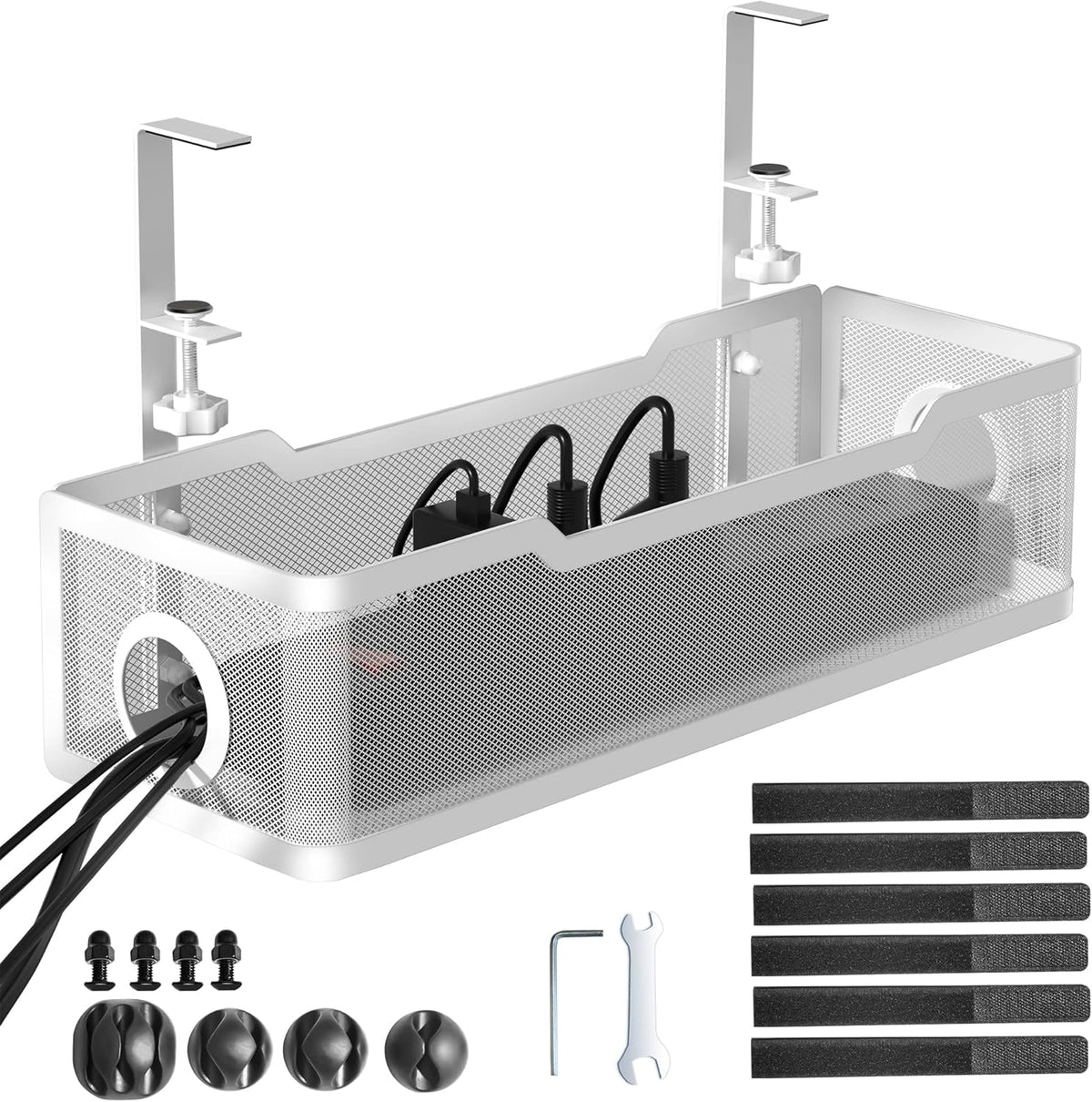 Cinati under Desk Cable Management Tray, 13.4" Metal Cord Organizer, White