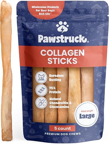 Pawstruck All Natural 11-12" Roasted Collagen Sticks for Dogs – Low Odor & Long-Lasting Bully Stick & Rawhide Alternative, Single Ingredient, Vet Approved – 5 Pack