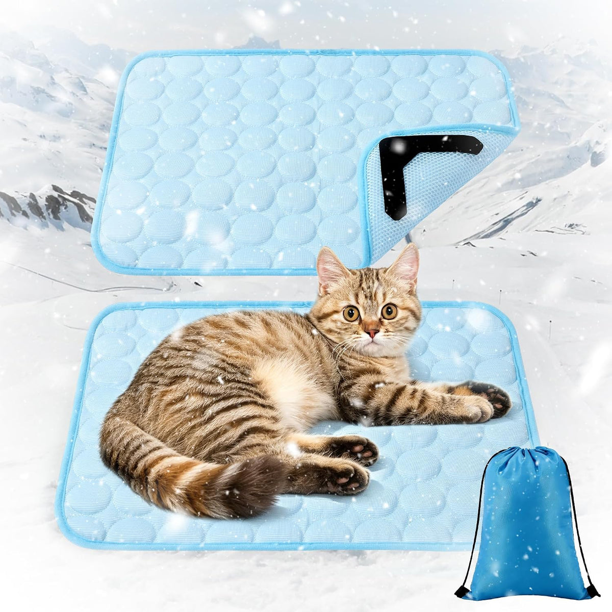 MCEAST Cat Cooling Mat 20" X 16" Self Cooling Pad for Smal Dogs Cats Non-Slip Cool-Chill Mats Summer Pet Blanket with Storage Bag Washable Cool Pet Pad for Floor Sofa Bed Car Travel, Small