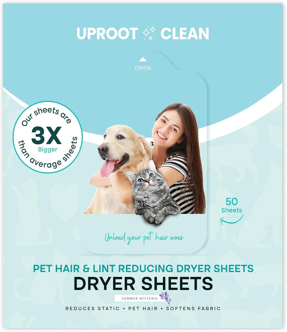 Uproot Clean Dryer Sheets Pet Hair Reducing: Anti-Static & Effective, 50Ct
