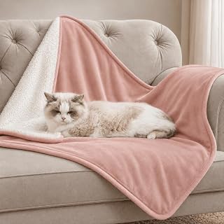 Cat Blankets for Indoor Cats, Washable Fleece Sherpa Pet Throw (Pink)