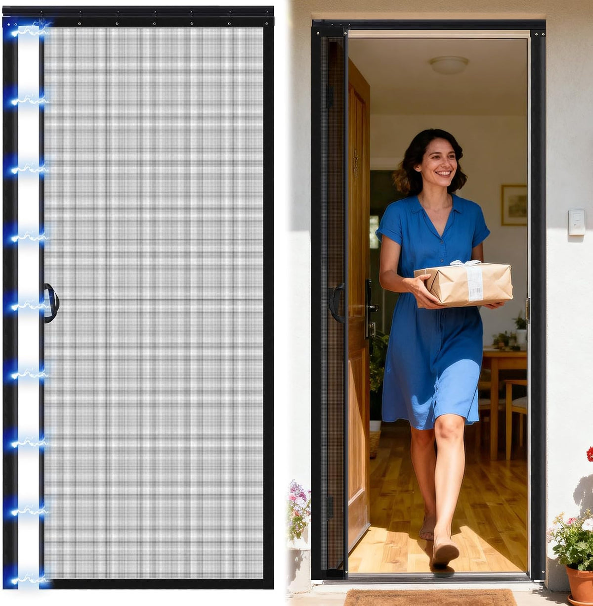 Beeveer Retractable Screen Door with Sliding Track Fits Door Size 33" X 80"