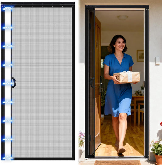 Beeveer Retractable Screen Door with Sliding Track Fits Door Size 33" X 80"