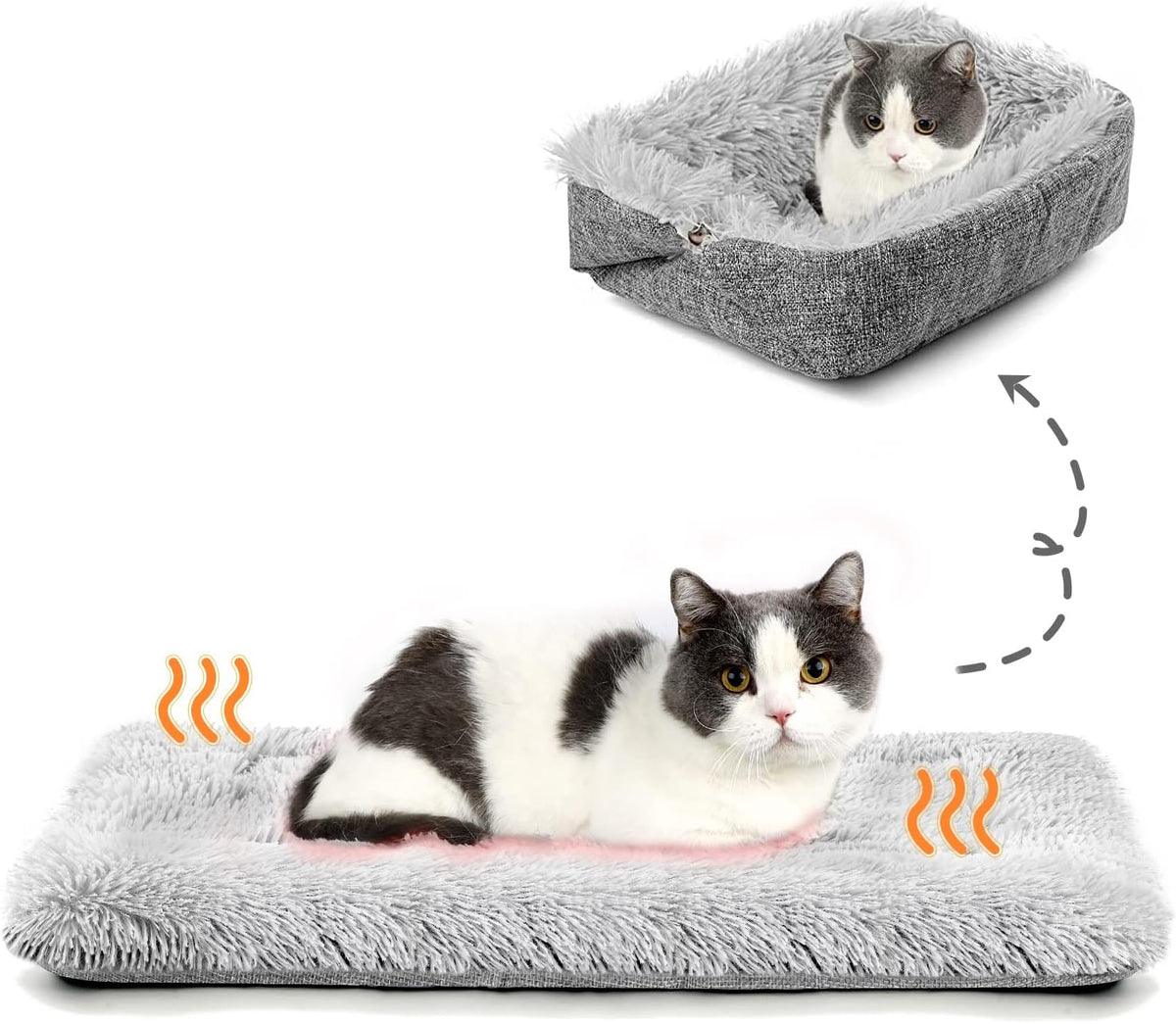 Cat Bed Self Warming, Foldable Self Heated Cat Mat Heating Pad 24 X 20 Inch Extra Warm Thermal Pet Pad for Indoor Outdoor Cats, Non-Slip Bottom Washable Non Electric, Grey