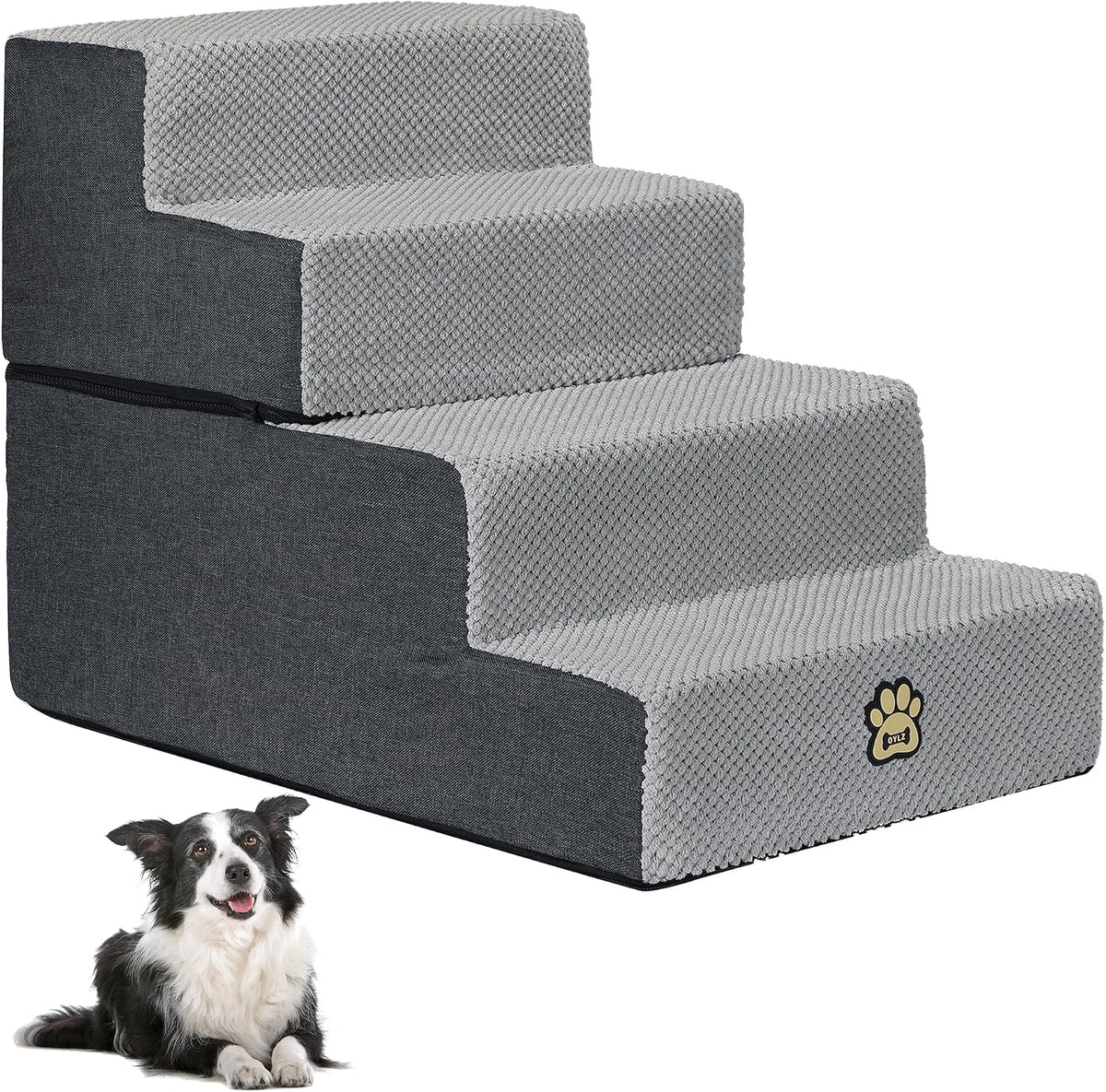 4-Step Foam Dog Stairs for Small Dogs and Cats, 18-Inch, Gray