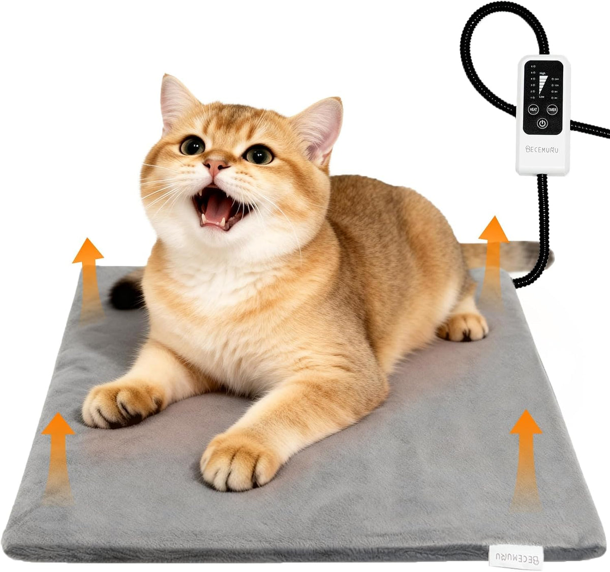BECEMURU Cat Heating Pad, Electric Heated Cat Bed for Cat House, Gray