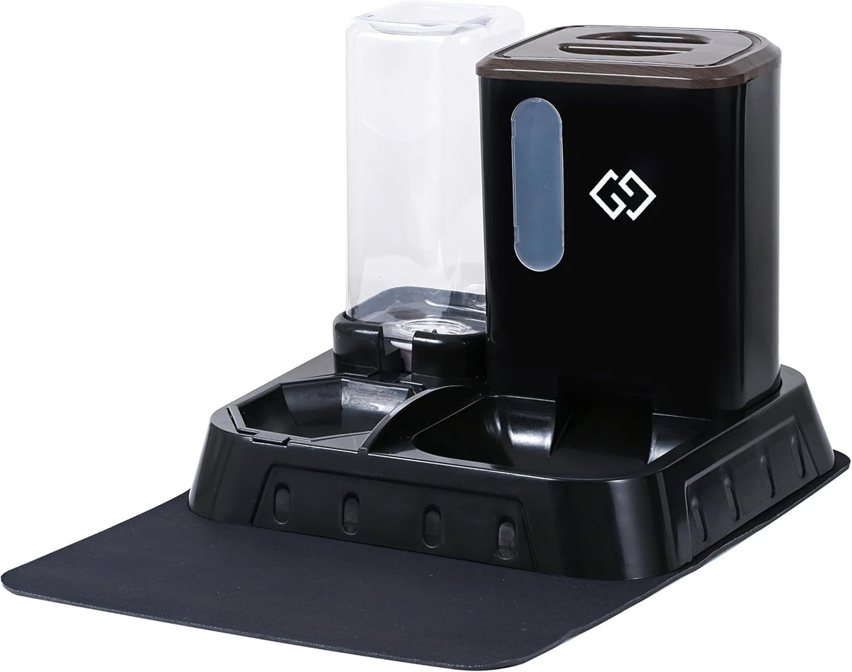 Gravity Cat Feeder & Automatic Water Dispenser – 3-In-1 Cat Feeding Station with Absorbent Feeding Mat, Spill-Proof Automatic Cat Feeder for Indoor Cats, Small Dogs & Multi-Pet Homes
