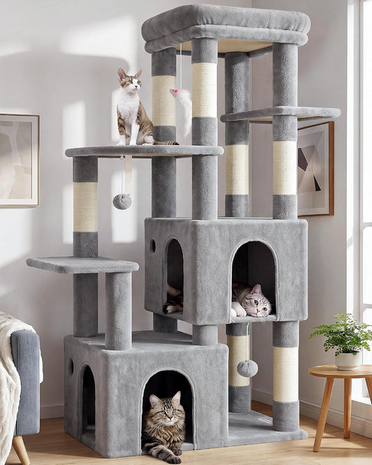 Globlazer Big XL Cat Tower for Indoor Multiple Cats, F68B, Light Grey