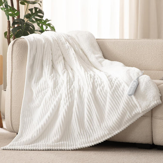 Reaks Heated Throw Blanket, 5 Heat Levels, 3 Hours Auto-Off, 50"X60", White