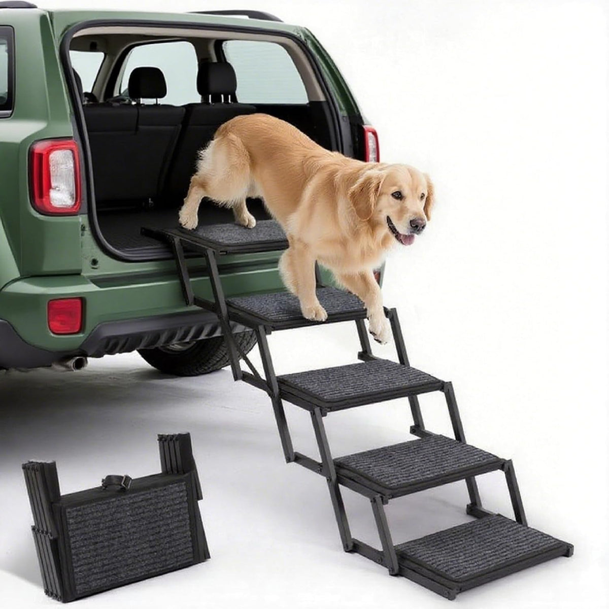 Dog Steps for Car SUV Truck - Foldable 5-Step Carpet Stairs, 250Lbs