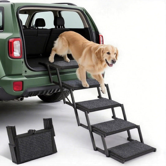 Dog Steps for Car SUV Truck - Foldable 5-Step Carpet Stairs, 250Lbs