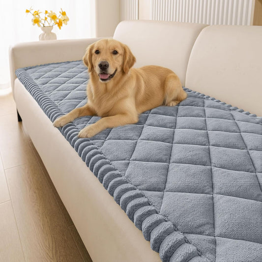 GGIB Dog Couch Cover Calming Plush Dog Bed Mat for Furniture Sofa Protector Washable Removable Cover for Large Medium Small Dogs and Cats Dark Khaki XL