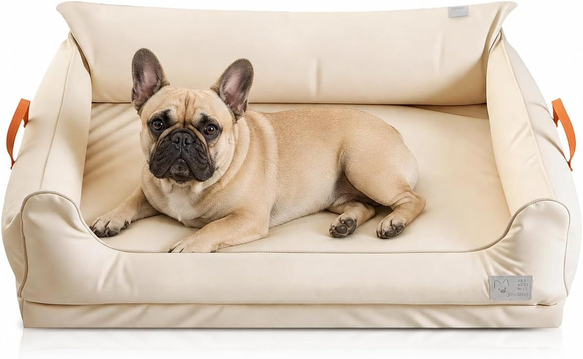 Waterproof Dog Bed, Detachable Pet Bed for Small/Medium-Sized Dogs, Synthetic Leather Anti-Slip Durable Dog Couch with Memory Foam, Resistant to Fur Adhesion Washable Cool and Breathable