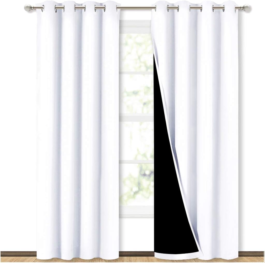 NICETOWN White 100% Blackout Curtains 84 Inch Long for Bedroom 2 Pieces