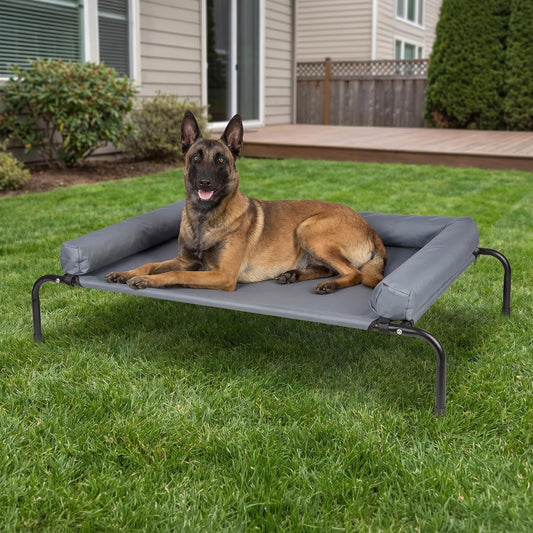 PETMAKER Elevated Dog Bed with 3-Sided Removable Bolster, Gray, 43.5”X32”