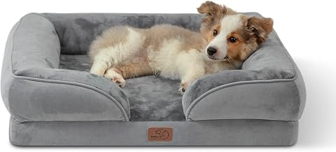 Calming Dog & Cat Beds with Orthopedic Egg-Crate Foam Raised Rim, Soft Fluffy Faux Fur Pet Bed for Small Medium Dogs, Anxiety Relief Spine Support, Machine Washable (Round, Pale Grey 23")