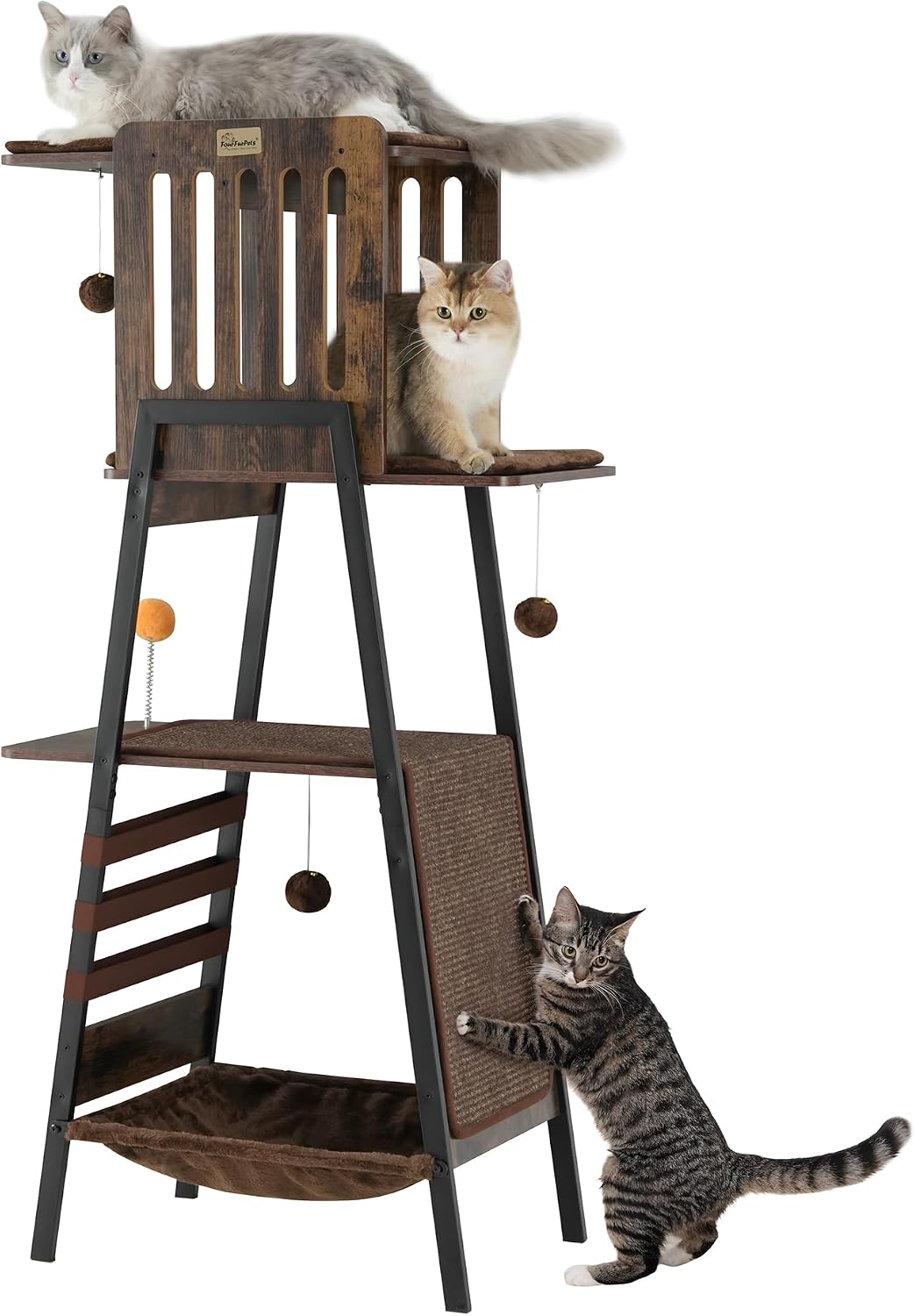 Fourfurpets Modern Cat Tree, 58-Inch Cat Tower for Large Cats, Big Hammock