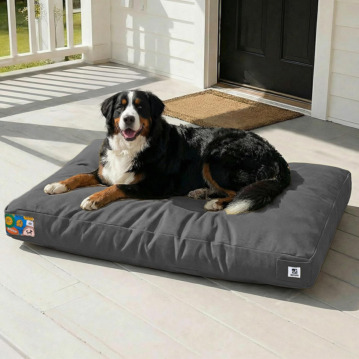 Sytopia 47 Inch Indestructible Dog Bed for Aggressive Chewers, Chew Proof Durable Outdoor Canvas Pet Crate Mat with Waterproof Washable Removable Cover, Indoor Patio Pet Pad for Crate, Dark Grey