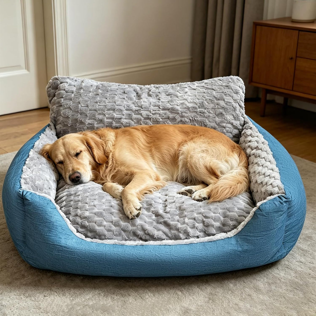 XL Dog Bed for Large Dogs, Washable Memory Foam Bolster Plush Sofa 47''