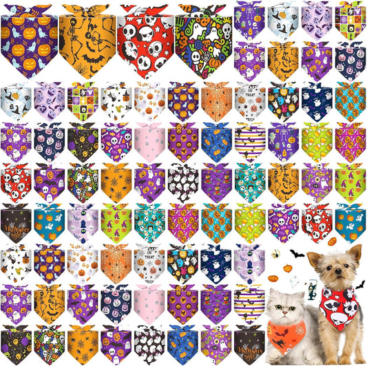 Reginary 72 Packs Halloween Dog Bandanas Bulk, Adjustable Pet Scarf