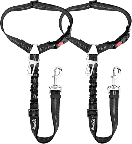 AUBELL Dog Seat Belt for Car,Updated 3-In-1 Bungee Dog Car Harness,Black