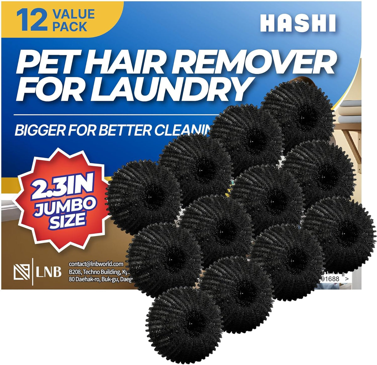 HASHI 12 Pack Pet Hair Remover for Laundry, Washer & Dryer Balls, Black