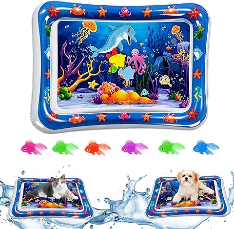2 Pack Upgraded 0.8MM Thickened Cat Water Mat with Fish, Interactive Cat Toy for Indoor Cats to Exercise, Cooling & Heating Water Bed Sensory Play Mat for Bored Adult Kitten Cats to Hunting