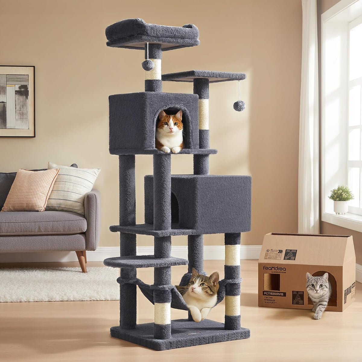 Gitelsnour Cat Tree, Cat Tower for Indoor Cats, 43.3 Inch Cat Tree Tower with Sturdy Steel Tube, Hammock, Cat Condo for Small Cats and Kittens, Scratching Post, Smoky Gray GCT004SG