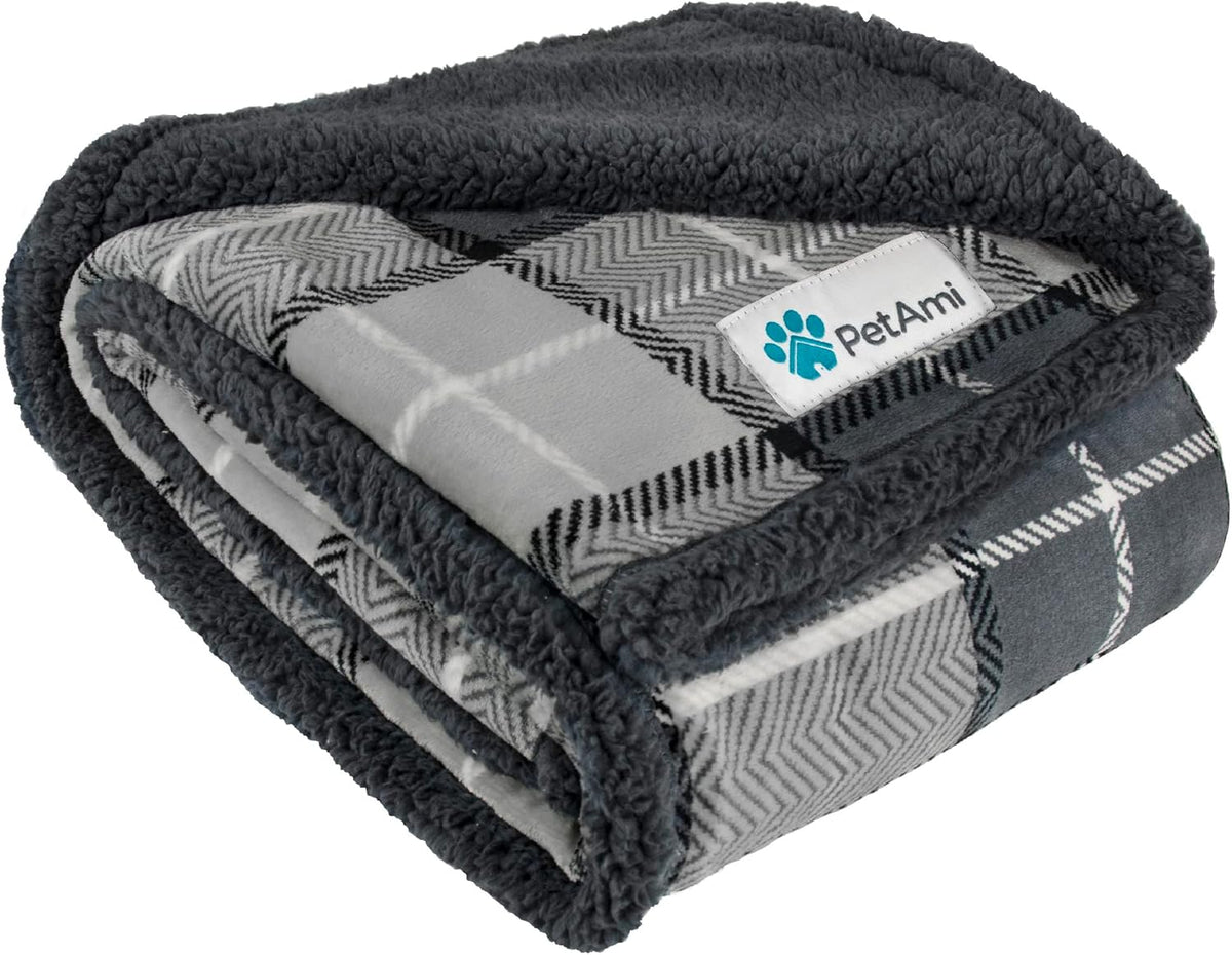 Petami Dog Blanket for Medium Small Pet Cat Puppy, 60X40, Plaid Dark Gray