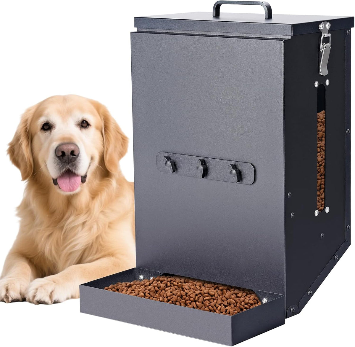 17 Lbs Automatic Dog Feeder, Hanging Metal Cage Kennel, Large Breed
