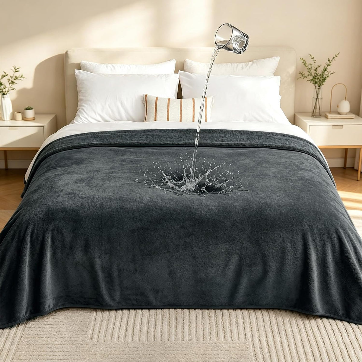 LOOBANI Waterproof Blanket for Queen Bed, Couch, 80" X 80", Gray