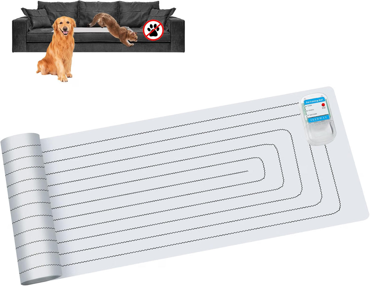 SEERWAY Scat Pet Shock Mat 2 Pieces, Shock Pads for Dogs and Cats Training Indoor, Electric Repellent Mat Keeps Pets off Couch, Sofa, Countertop, 3 Modes, 2 Pieces Same Size, Battery Operated