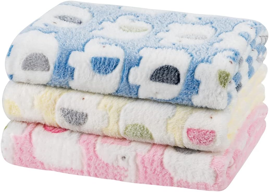 Dono 1 Pack 3 Dog Blankets, Soft Fluffy Fleece Pet Blanket Warm Sleep Mat Paw Print Design Puppy Kitten Throw Blanket Doggy Mat Blanket for Dogs