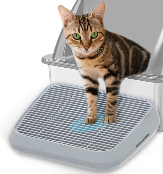 Elevated Litter Box Ramp/Steps for Kittens & Old Cats,Washable Litter Catcher Stairs for Automatic Cat Litter Box,Anti-Tracking Cat Litter Mat Pedal with Filter,Easy to Clean (Dark Grey)