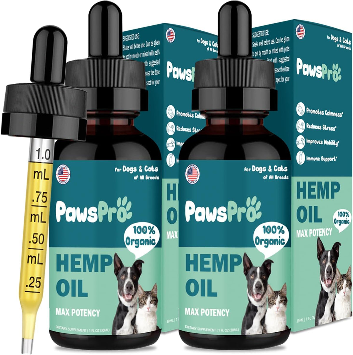 Hemp Oil for Dogs and Cats - Helps Pets with Anxiety, Pain, Stress, Sleep, Arthritis, Seizures Relief - Calming Treats Chews - Support Hip and Joint Health (2 Pack)