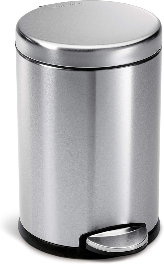Simplehuman round Step Can, 4.5L / 1.2 Gallon Compact Bathroom Trash Can, 150,000-Step Pedal, Lid Shox® Silent Close, Removable Inner Bucket, Brushed Stainless Steel