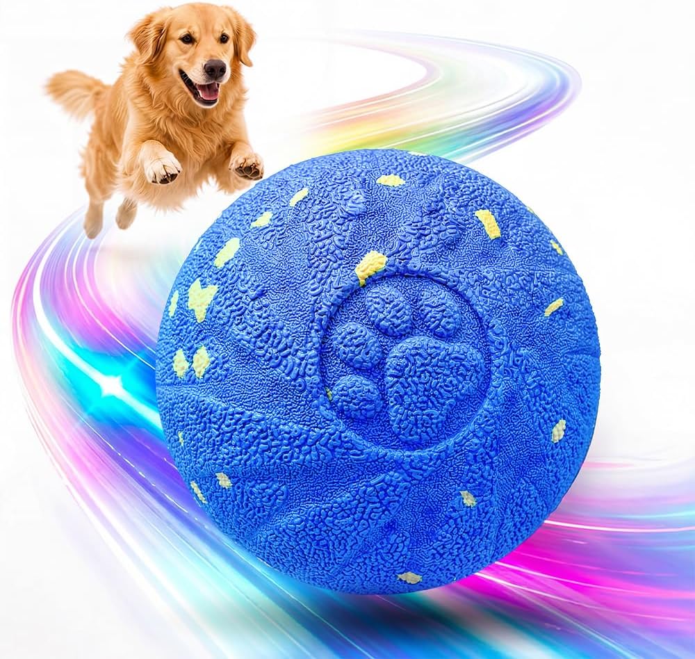 Smart Interactive Dog Toy Ball, 3 Automatic Bouncy Modes, Durable E-TPU Material for Chewing, Rechargeable and IPX7 Waterproof, Enrichment Moving Fetch Toy for Medium Large Dogs (Blue)
