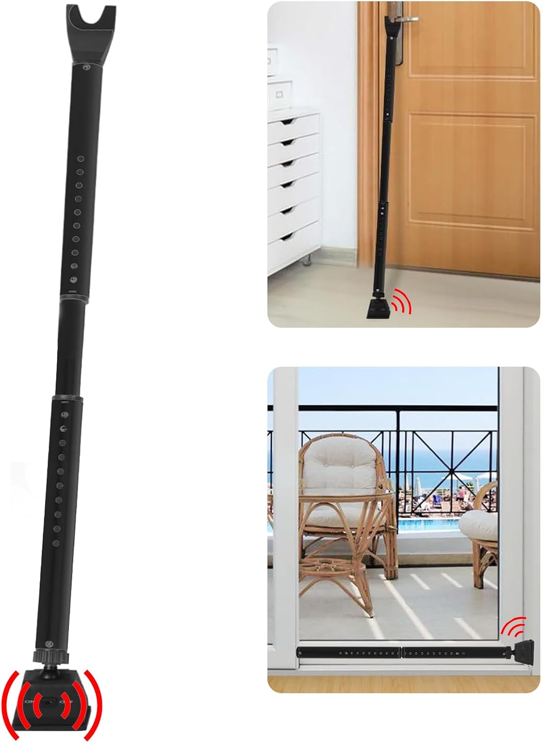 Door Security Bar with Alarm 120Db Loud Adjustable Door Jammer Door Stopper