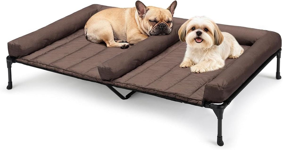 Veehoo Elevated Dog Bed for 2 Dogs, Cooling Raised Dog Bed with Bolster Mat