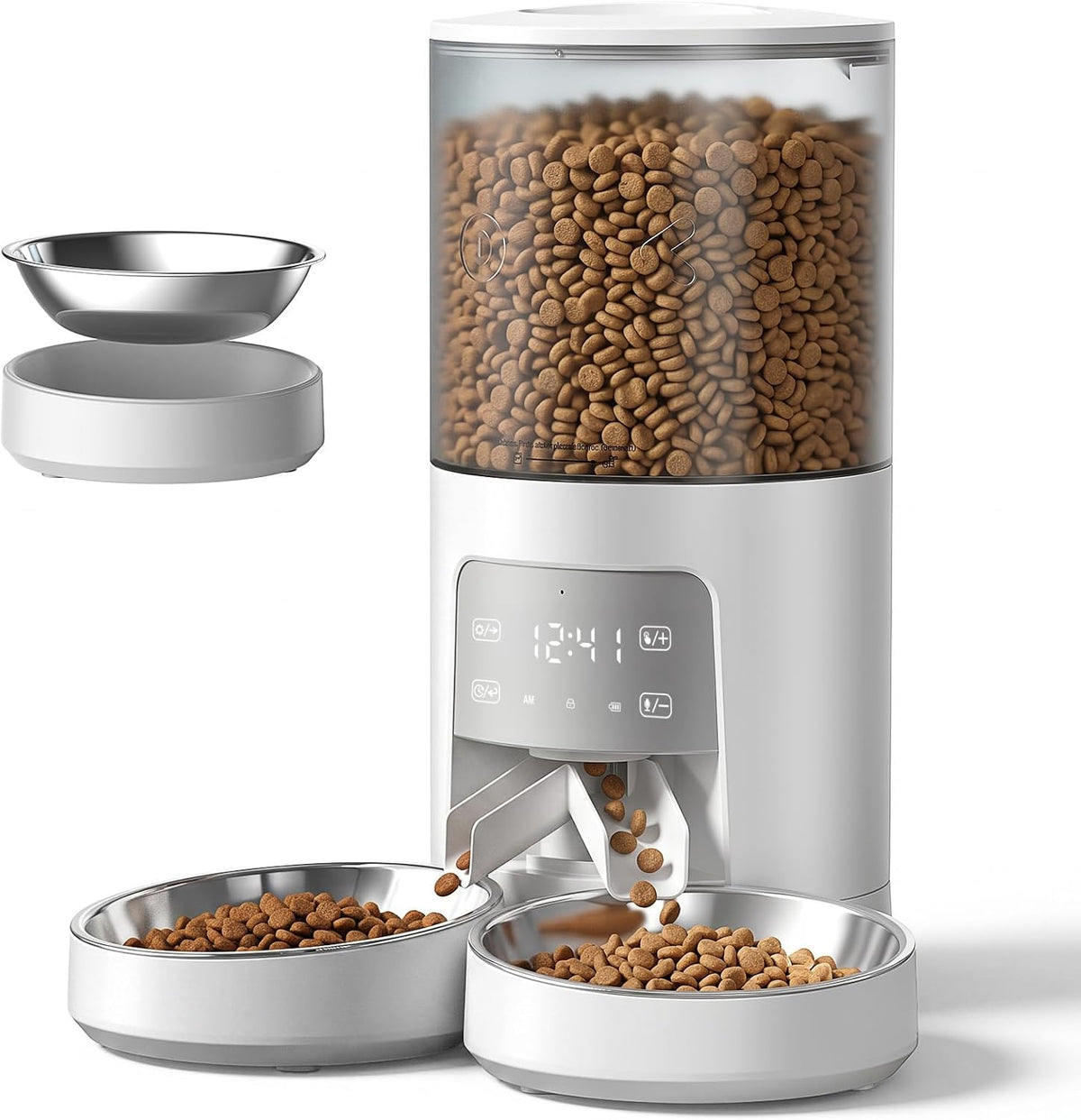 NEWBULIG Automatic Cat Feeder for 2 Pets 6L Dog Food Dispenser, White