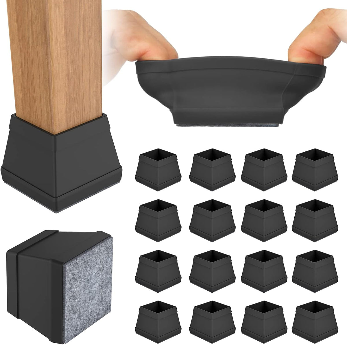 16 PCS Square Chair Leg Floor Protector, 1 1/2 in Black.