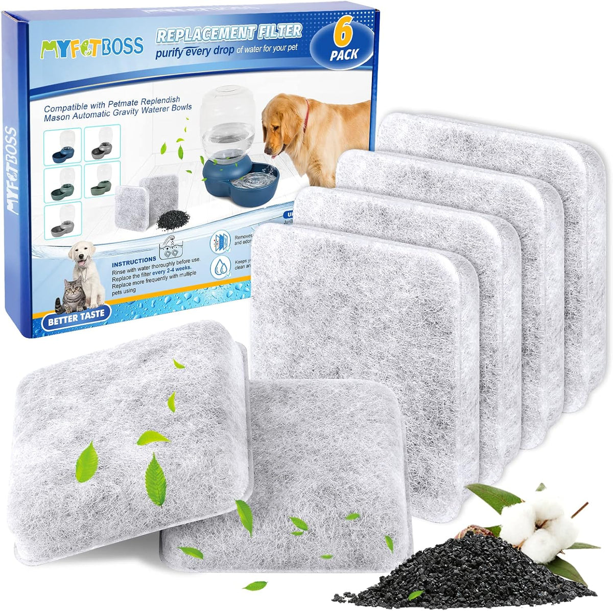 Dog Water Filter Replacement Compatible with Petmate Bowl Filters