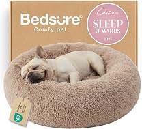 WNPETHOME Small Pink round Calming Dog Bed Cat Bed for Comfy Sleep