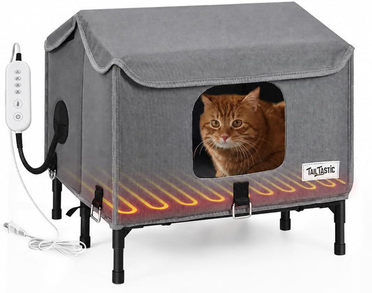 Tailtastic Heated Outdoor Cat House 1-Piece No-Assembly Elevated Insulated