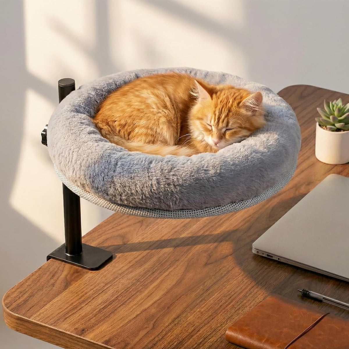 Cat Desk Bed with Clamp, Space-Saving Cat Perch, 360 Degree, 35 Lb Capacity