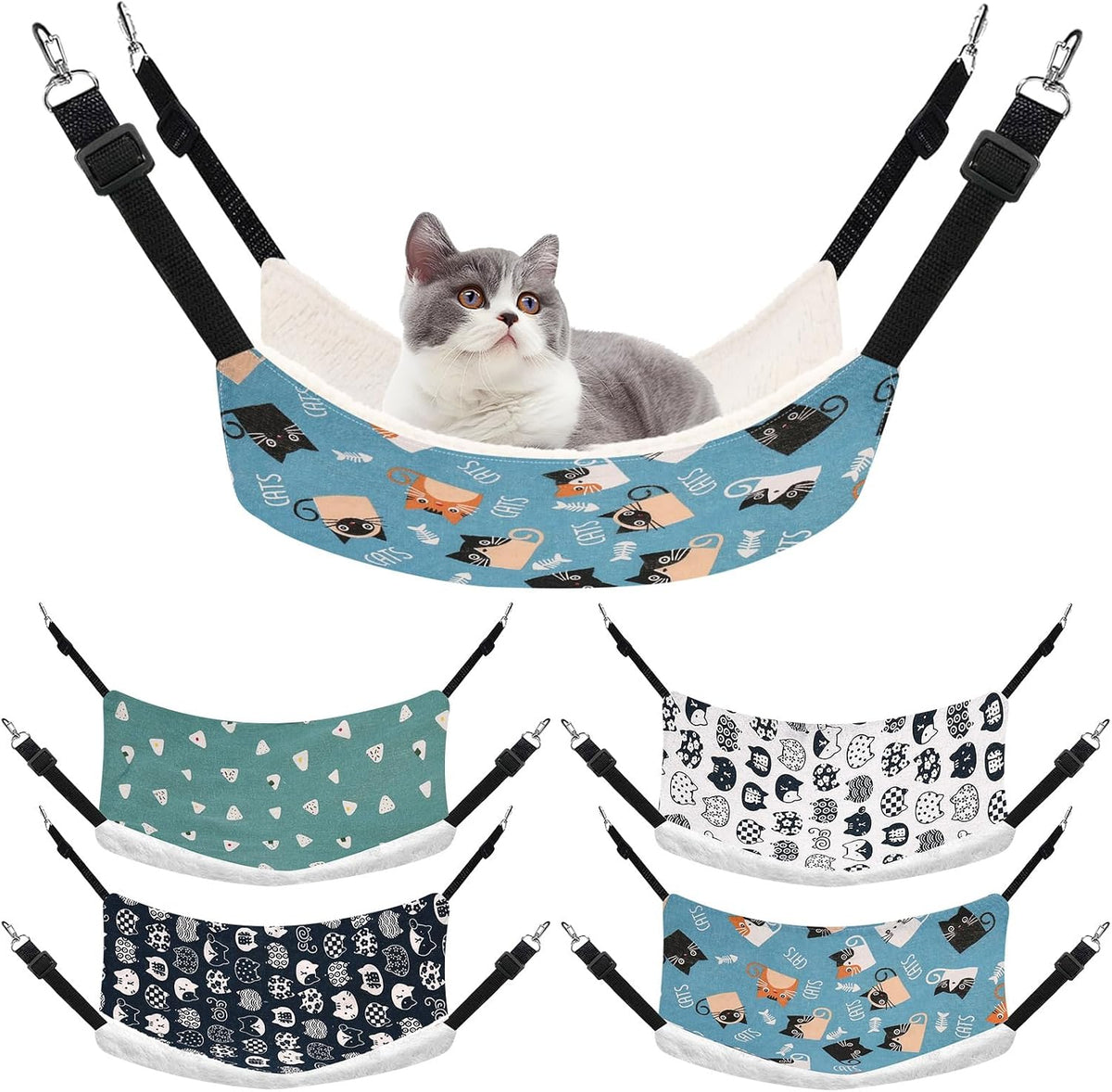 4 Pcs Cat Hammock for Cage Reversible Hanging Pet Bed, Classic, L