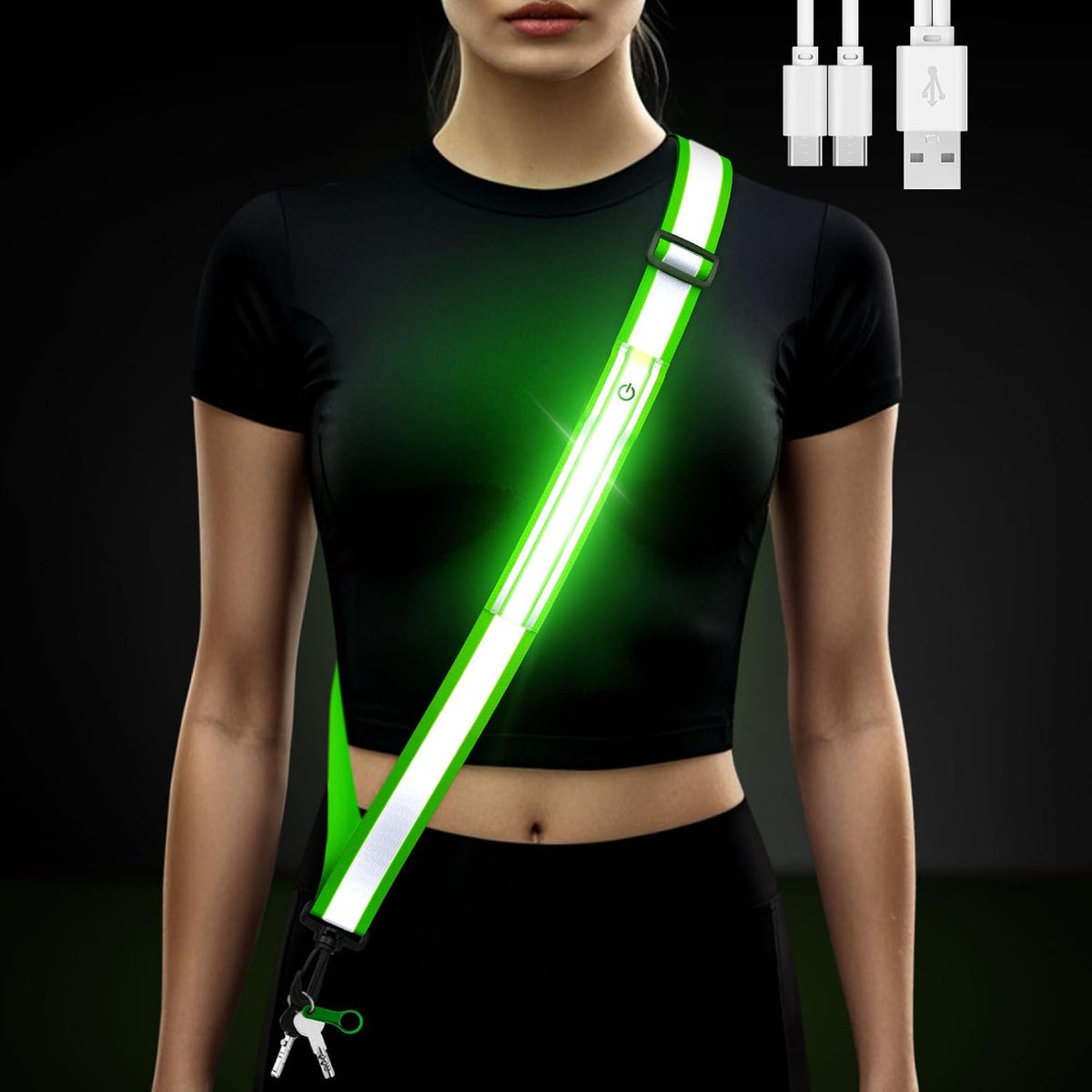 LED Belt Reflective Sash for Walking at Night, High Visibility Reflective Running Gear Night Walking Safety Gear LED Light up Running Belt Reflective Gear for Runners Walkers Men Women